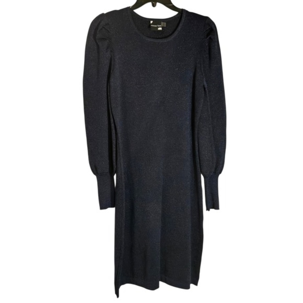 Maison Tara Womens Black Sparkle Puff Sleeve Knit Sweater Dress Size M NWT